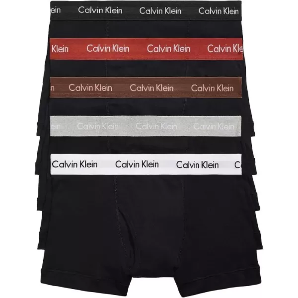 Calvin Klein Mens Cotton Classics 5Pack TrunkBlack With Atlantic DeepCinnabarGrey HeatherBel Air BlueBlueberry Waistband