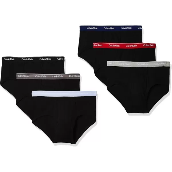 Calvin Klein Mens Cotton Classics 6Pack BriefBlack Bodies W Rustic Red Black Boulevard Grey Bayou Blue Prepster Blue Heather Grey