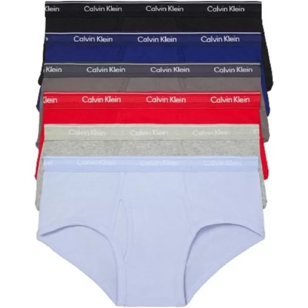 Calvin Klein Mens Cotton Classics 6Pack BriefRustic Red Black Boulevard Grey Bayou Blue Prepster Blue Heather Grey