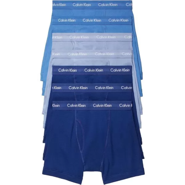 Calvin Klein Mens Cotton Classics 7Pack Boxer Brief3 Blue Depths 2 Boardwalk Blue 2 Water Reflection