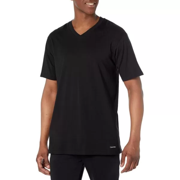 Calvin Klein Mens Cotton Classics Big amp Tall 3Pack Short Sleeve Undershirt3 Black  Vneck