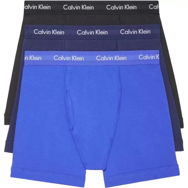 Calvin Klein Mens Cotton Stretch 3Pack Boxer BriefBlack  Blue Shadow  Cobalt Water