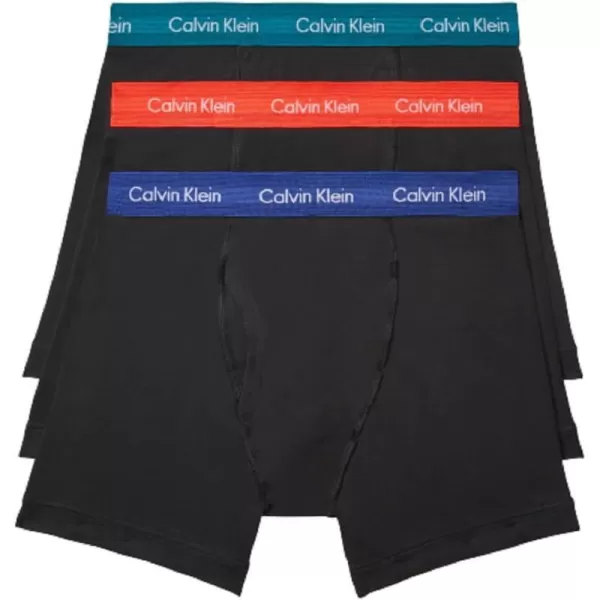 Calvin Klein Mens Cotton Stretch 3Pack Boxer BriefBlack Bodies W Byou Blue  Exotic Coral  Topaz Gemstone