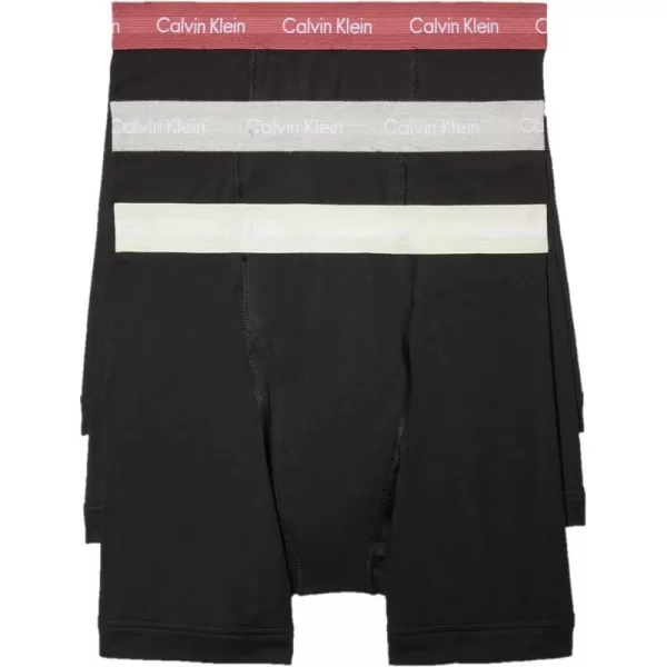 Calvin Klein Mens Cotton Stretch 3Pack Boxer BriefBlack Bodies W Grey Heather  Silver Birch  Raspberry Blush