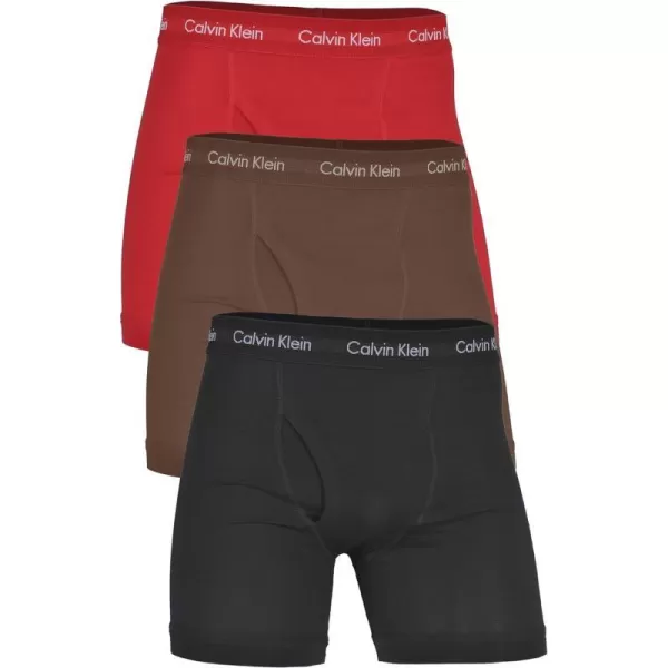 Calvin Klein Mens Cotton Stretch 3Pack Boxer BriefRed Black Brown