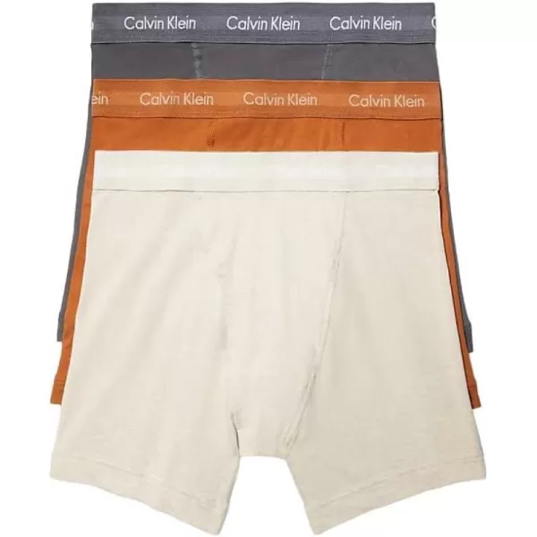 Calvin Klein Mens Cotton Stretch 3Pack Boxer BriefTravertine Heather Ashford Grey Warm Bronze