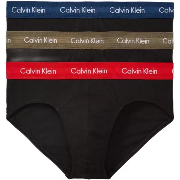 Calvin Klein Mens Cotton Stretch 3Pack Hip BriefBlack Bodies W Aspen Berry Sangria Lake Crest Blue Wbs