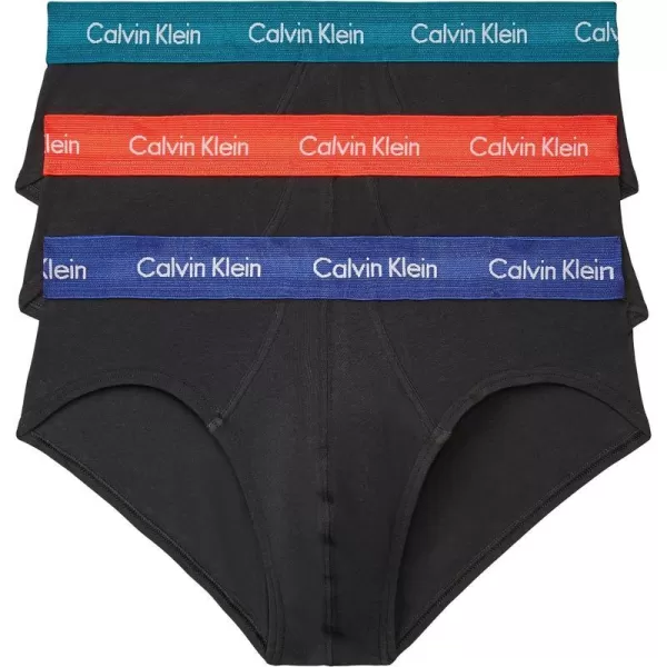 Calvin Klein Mens Cotton Stretch 3Pack Hip BriefBlack Bodies W Byou Blue  Exotic Coral  Topaz Gemstone