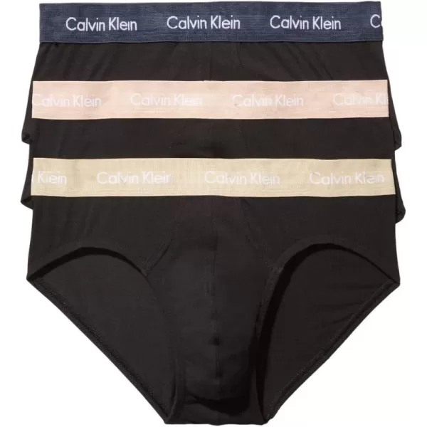 Calvin Klein Mens Cotton Stretch 3Pack Hip BriefBlack Bodies W Shoreline  Clay  Travertine