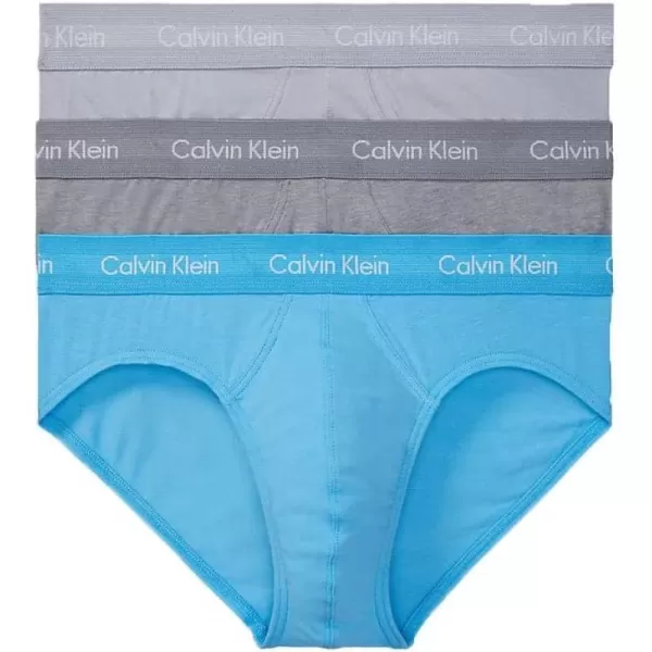 Calvin Klein Mens Cotton Stretch 3Pack Hip BriefBlack Bodies With Storm Cloud Storm Heather Sign