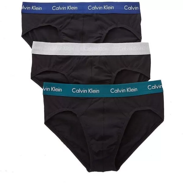 Calvin Klein Mens Cotton Stretch 3Pack Hip BriefBlack BodyTwilightLight Grey HeatherSharp Blue