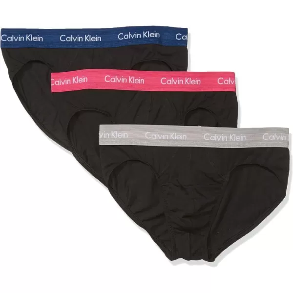 Calvin Klein Mens Cotton Stretch 3Pack Hip BriefBlackWet WeatherQuiverEstate Blue