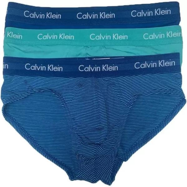 Calvin Klein Mens Cotton Stretch 3Pack Hip BriefCrater HeatherStripeAmazonite