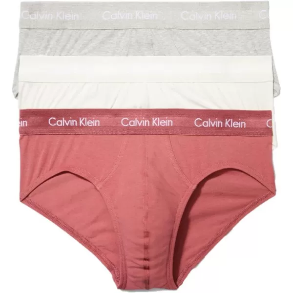 Calvin Klein Mens Cotton Stretch 3Pack Hip BriefGrey Heather  Silver Birch  Raspberry Blush