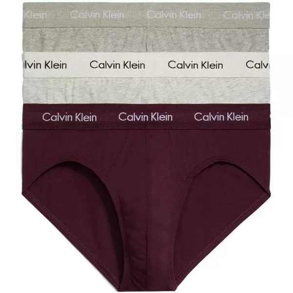 Calvin Klein Mens Cotton Stretch 3Pack Hip BriefGrey Heather Rhone Snow Heather