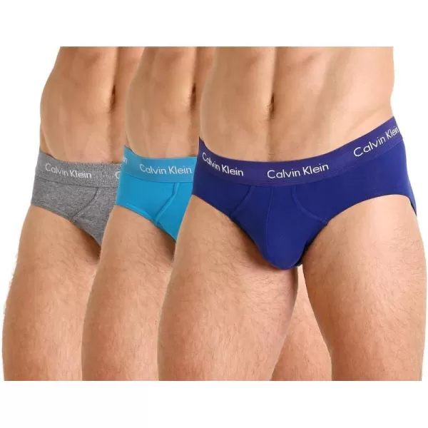 Calvin Klein Mens Cotton Stretch 3Pack Hip BriefOpen OceanMiddle Ground HeatherBlue Topaz