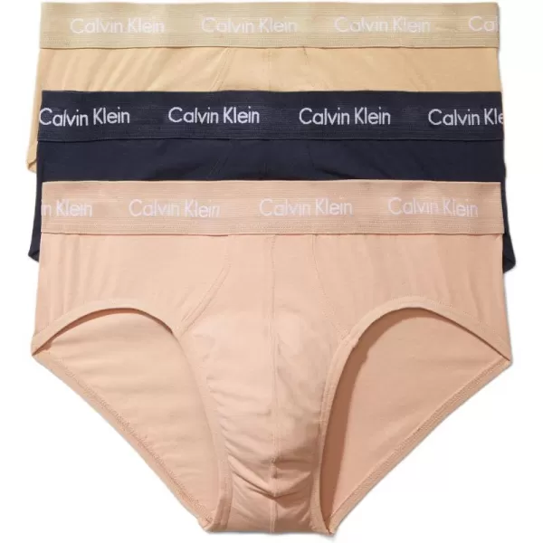 Calvin Klein Mens Cotton Stretch 3Pack Hip BriefShoreline  Clay  Travertine