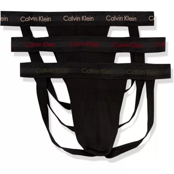 Calvin Klein Mens Cotton Stretch 3Pack Jock StrapBlack Bodies W Olive Gentle Red Carpet Logos