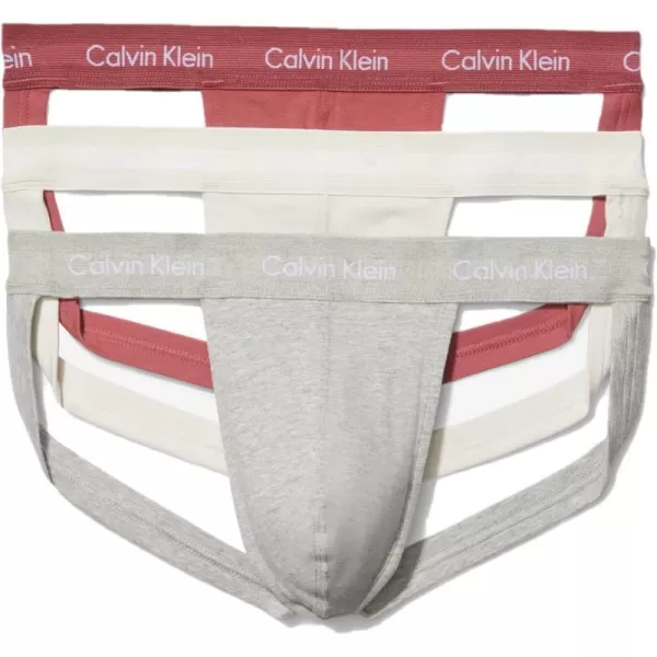 Calvin Klein Mens Cotton Stretch 3Pack Jock StrapGrey Heather Silver Birch Raspberry Blush