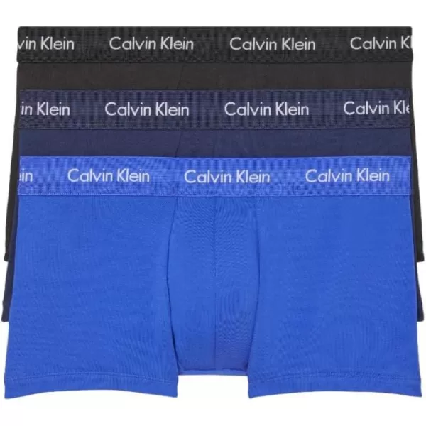 Calvin Klein Mens Cotton Stretch 3Pack Low Rise TrunkBlack Blue Shadow Cobalt Water