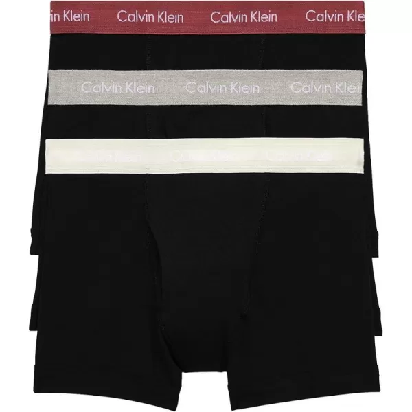 Calvin Klein Mens Cotton Stretch 3Pack TrunkBlack Bodies W Grey Heather Silver Birch Raspberry Blush