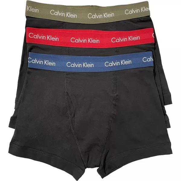 Calvin Klein Mens Cotton Stretch 3Pack TrunkBlack Bodies WAspen BerrySangria LakeCrest Blue