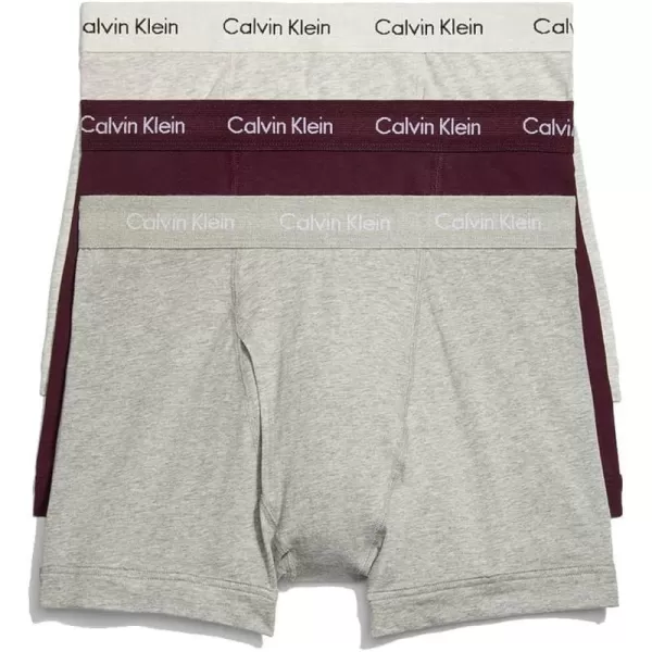 Calvin Klein Mens Cotton Stretch 3Pack TrunkGrey Heather Rhone Snow Heather