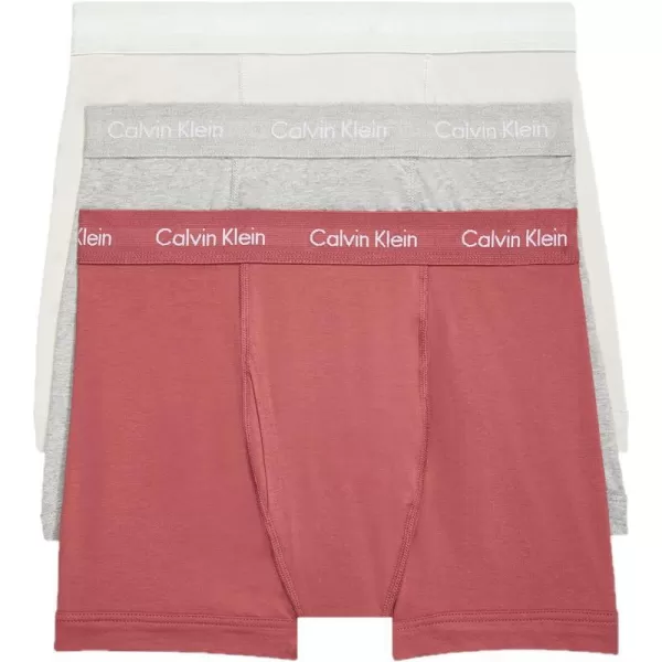 Calvin Klein Mens Cotton Stretch 3Pack TrunkGrey Heather Silver Birch Raspberry Blush