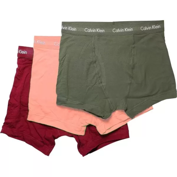 Calvin Klein Mens Cotton Stretch 3Pack TrunkOlive Gentle Red Carpet Logos