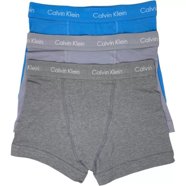 Calvin Klein Mens Cotton Stretch 3Pack TrunkSoft GrapeGrey HeatherSky Blue