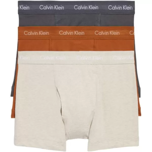 Calvin Klein Mens Cotton Stretch 3Pack TrunkTravertine Heather Ashford Grey Warm Bronze