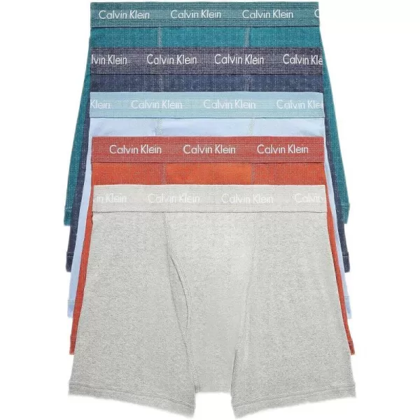 Calvin Klein Mens Cotton Stretch 5Pack Boxer BriefAtlantic DeepCinnabarGrey HeatherBel Air BlueBlueberry