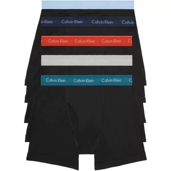 Calvin Klein Mens Cotton Stretch 5Pack Boxer BriefBlack Atlantic CinnabarGrey HeatherBel Air BlueBlueberry Wbs