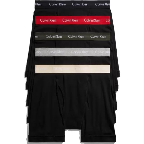 Calvin Klein Mens Cotton Stretch 5Pack Boxer BriefBlack Bodies W Black Grey Heather Exact Tapioca Olive