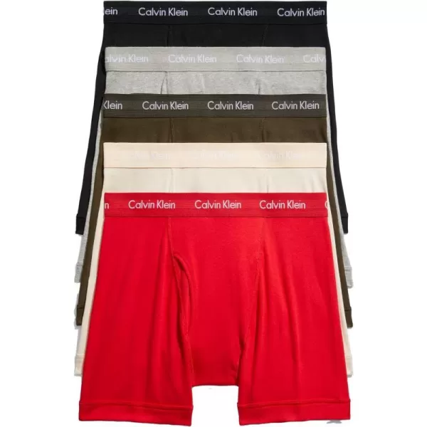 Calvin Klein Mens Cotton Stretch 5Pack Boxer BriefBlack Grey Heather Exact Tapioca Olive