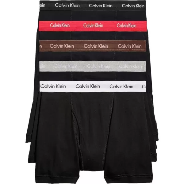 Calvin Klein Mens Cotton Stretch 5Pack Boxer BriefBlack With Atlantic DeepCinnabarGrey HeatherBel Air BlueBlueberry Waistband