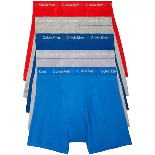 Calvin Klein Mens Cotton Stretch 5Pack Boxer BriefOcean Hue Tuscan Terra Cotta Grey Heather Deep Moat Blue Storm Cloud