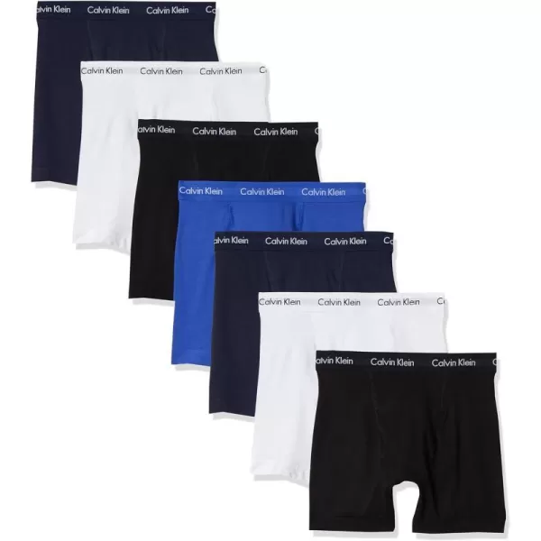 Calvin Klein Mens Cotton Stretch 7Pack Boxer Brief2 Blue Shadow 2 White 2 Black 1 Cobalt Water