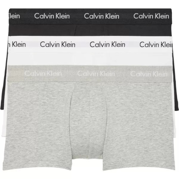 Calvin Klein Mens Cotton Stretch Low Rise TrunksWhite Black Grey Heather