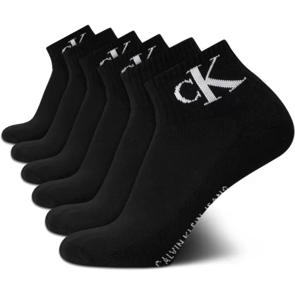 Calvin Klein Mens Cushioned Quarter Socks 6 PackBlack