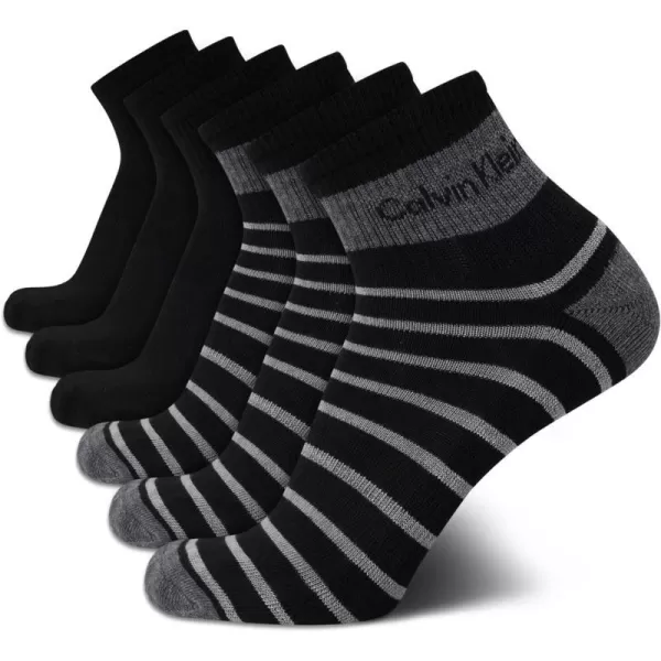 Calvin Klein Mens Cushioned Quarter Socks 6 PackBlack Pattern