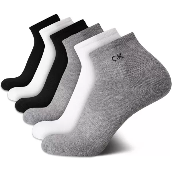 Calvin Klein Mens Cushioned Quarter Socks 6 PackBlackWhiteGrey