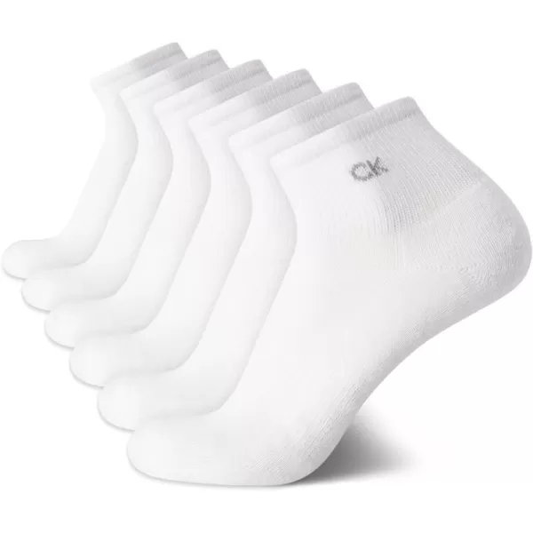 Calvin Klein Mens Cushioned Quarter Socks 6 PackPure White