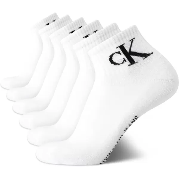 Calvin Klein Mens Cushioned Quarter Socks 6 PackWhite