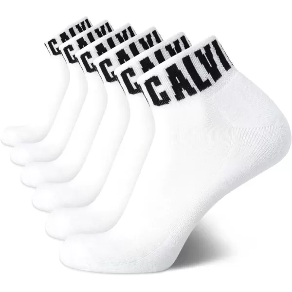 Calvin Klein Mens Cushioned Quarter Socks 6 PackWhite Logo