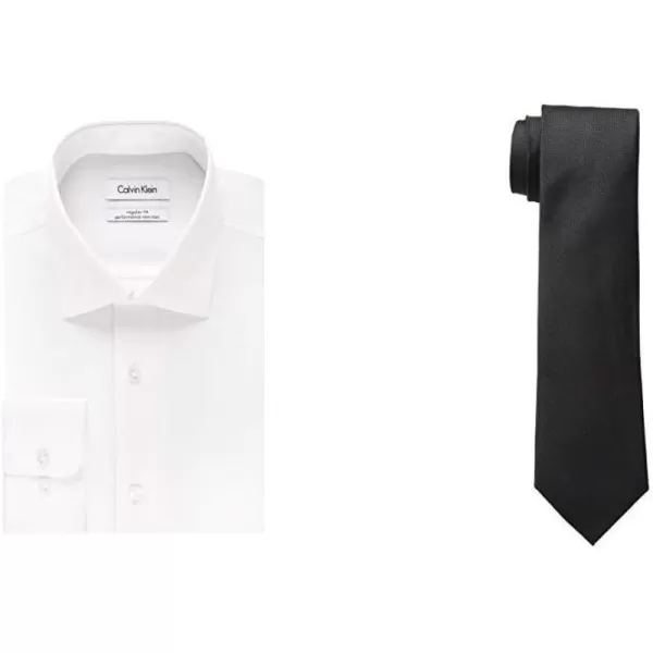 Regular Fit Spread Collar White/Black Solid Shirt Tie Combo