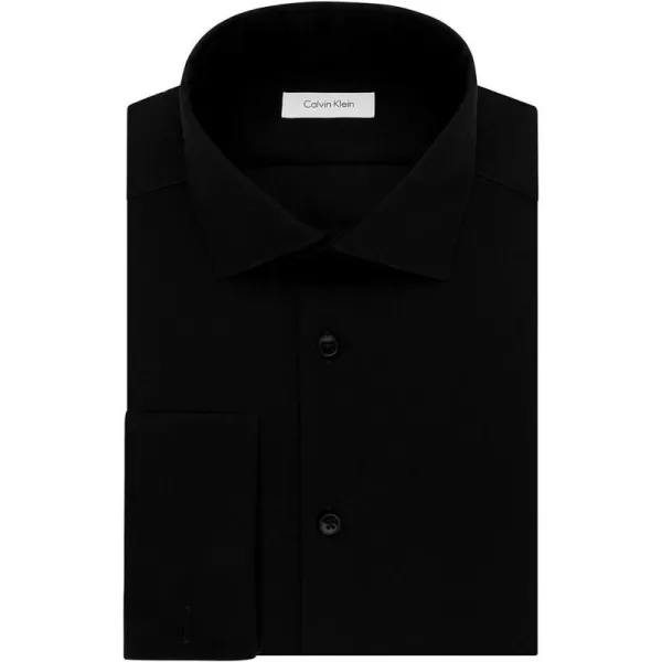 Calvin Klein Mens Dress Shirt Slim Fit Non Iron Herringbone French CuffBlack