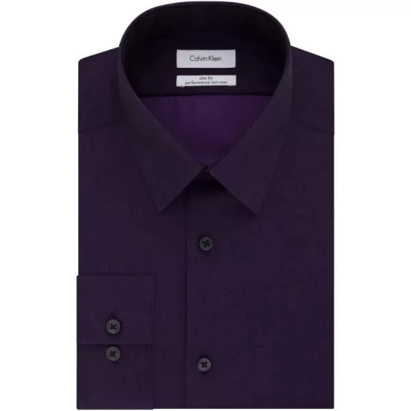 Calvin Klein Mens Dress Shirt Slim Fit Noniron HerringbonePurple Dusk