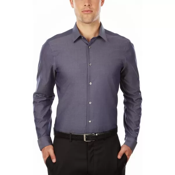 Calvin Klein Mens Dress Shirt Slim Fit Noniron HerringboneSmokey Blue