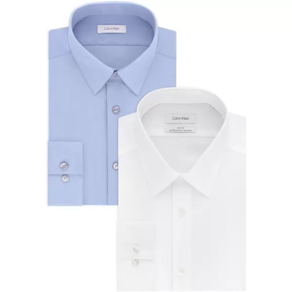 Calvin Klein Mens Dress Shirt Slim Fit Noniron HerringboneWhiteBlue